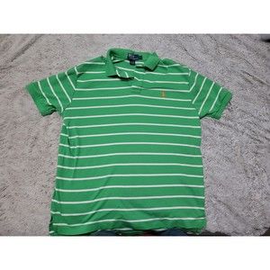 Vintage Polo Ralph Lauren Green striped shirt sleeve shirt Men Large Orange Logo